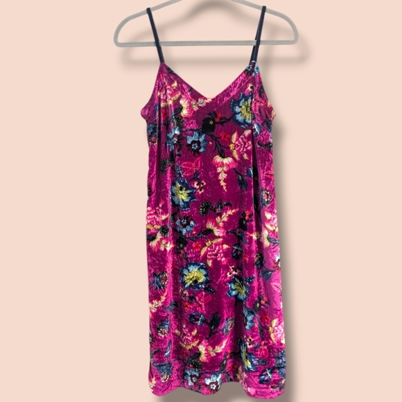 Anthropologie Purple Floral Velvet Sleeveless Shania Mini Slip Dress Tropical - Picture 2 of 10